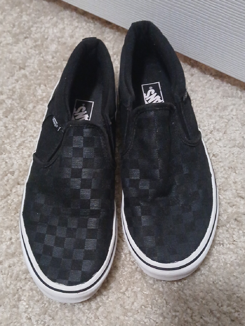 Vans Slip-On Checkerboard Sneakers - Black & White 6.5 Youth